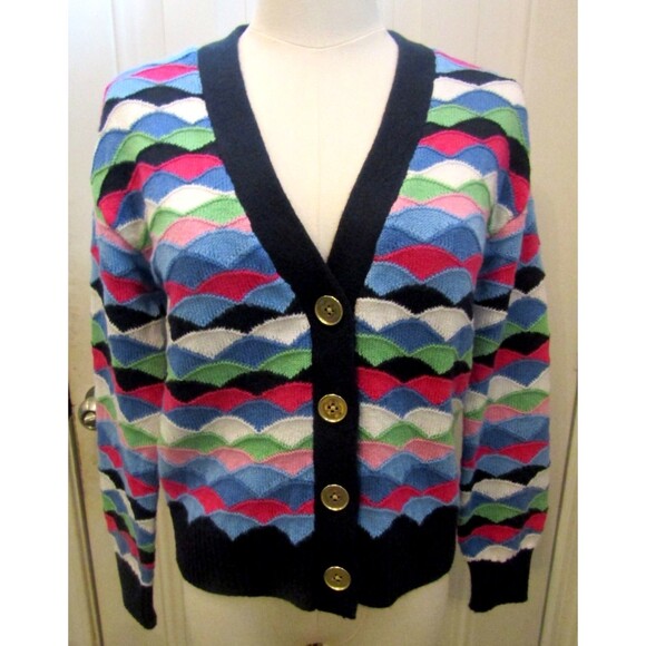 Talbots V Neck Cardigan NWT Scallop Stripe Sweater Button Front Retail $99 Sz SP - Picture 2 of 8